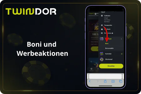 Boni und Werbeaktionen im Twindor Kontomenü aufrufen