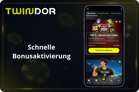 Schnelle Bonusaktivierung bei Twindor in der mobilen Ansicht
