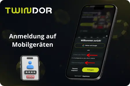 Melden Sie sich auf Mobilgeräten bei Twindor an