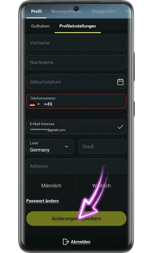 Bitte bestätigen Sie Ihre persönlichen Daten, um ein Twindor-Konto zu erstellen