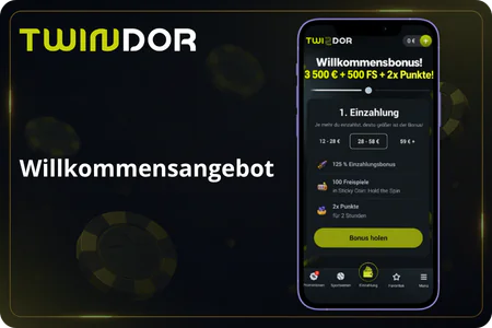 Twindor Willkommensbonus: erste Einzahlungsstufe in der mobilen Ansicht